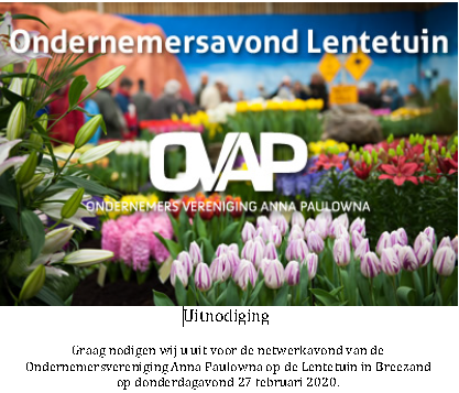 Uitnodiging Ondernemersavond Lentetuin