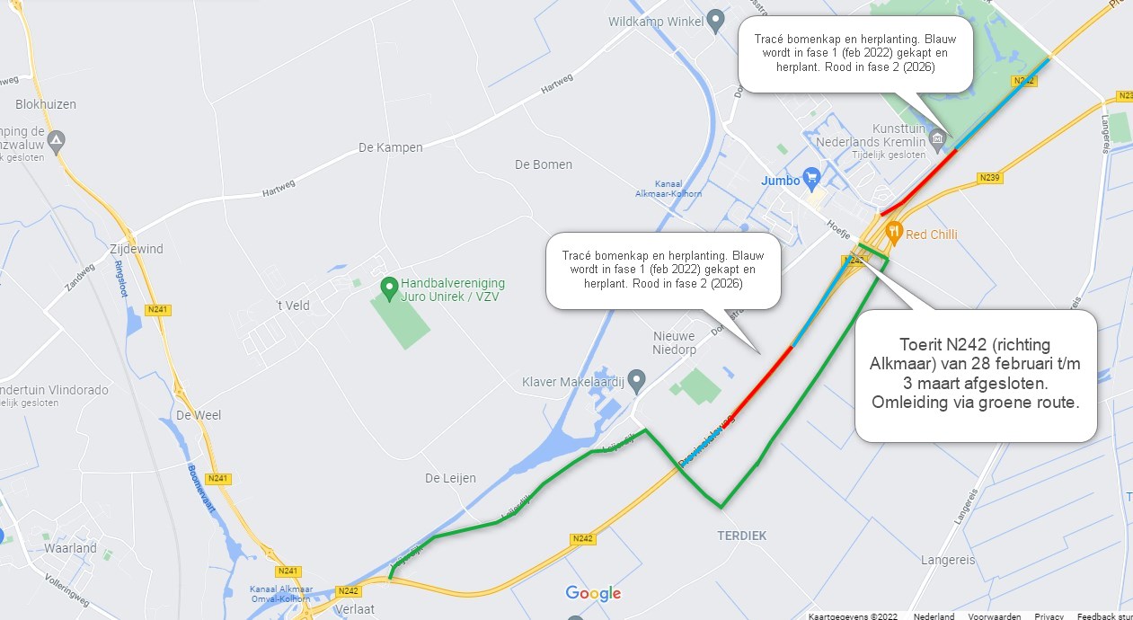 Bomenkap en herplanting langs de N242 in Hollands Kroon