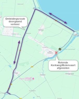 Omleidingsroute doorgaand verkeer Anna Paulowna